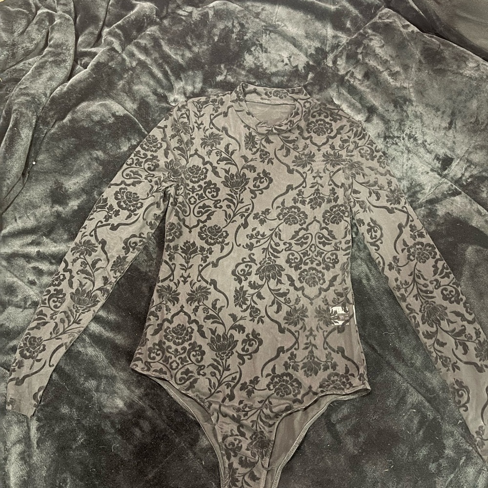 Floral Flocked Mesh Fitted Bodysuit